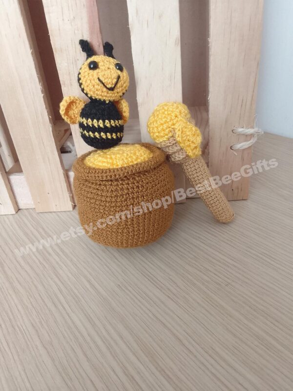 Honey Pot Pattern | Crochet Honey Pot | No Sew Amigurumi | Honeypot Baby Shower Gift | Honey Dipper Crochet | Honey Bee Pot | Honey Pot Gift